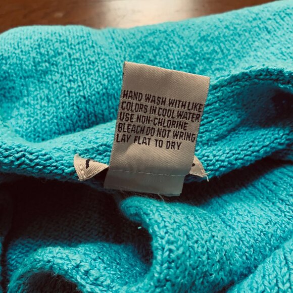 VTG Timberlea Women's XL Teal Cardigan Knitted Hearts Button Hearts Cottagecore - Picture 9 of 10